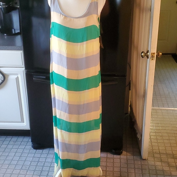 I Love Ronson Block Stripe Chiffon Dress - Large - Picture 1 of 7